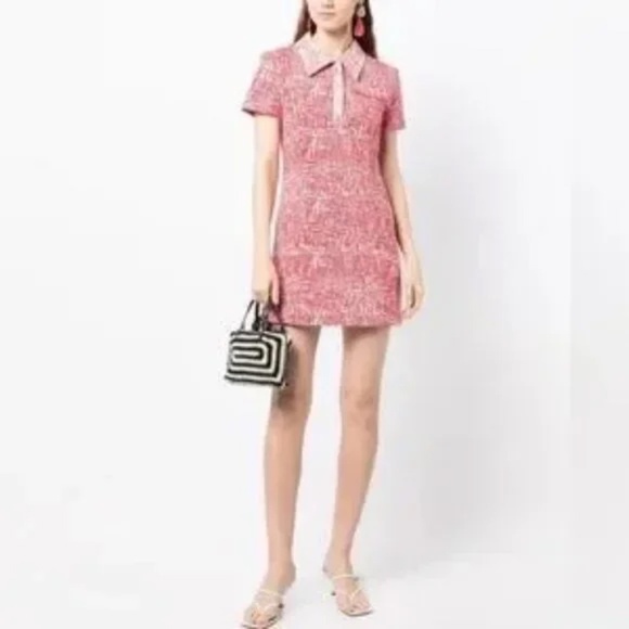 NWT STAUD Flying Mini Polo Dress in Papaya Crosshatch Size 0 - Picture 3 of 14